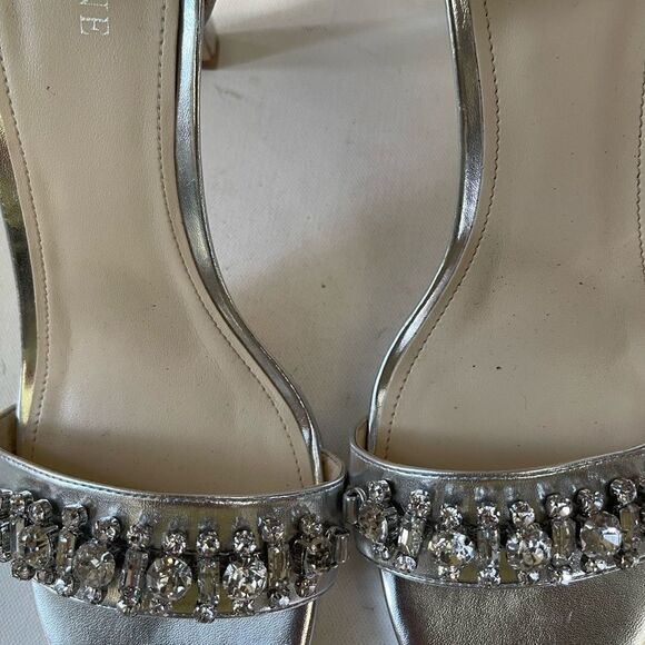 Nine West Engaged silver ankle strap platform sandals with Rhinestones … - Picture 9 of 16